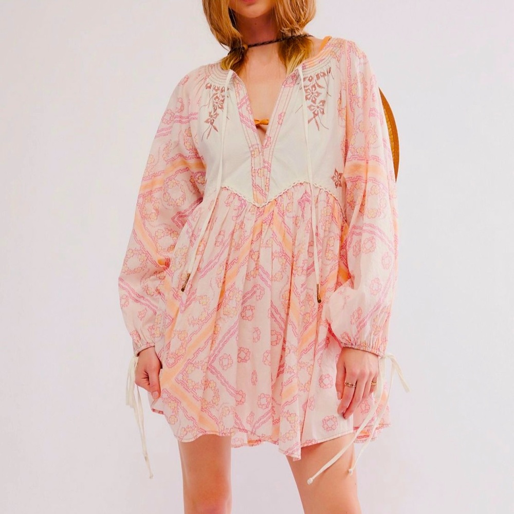 Pink and white Free People Daydreaming Mini Dress xl